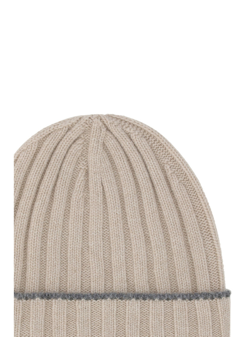 Beige Ribbed Knitted Beanie Cap 2