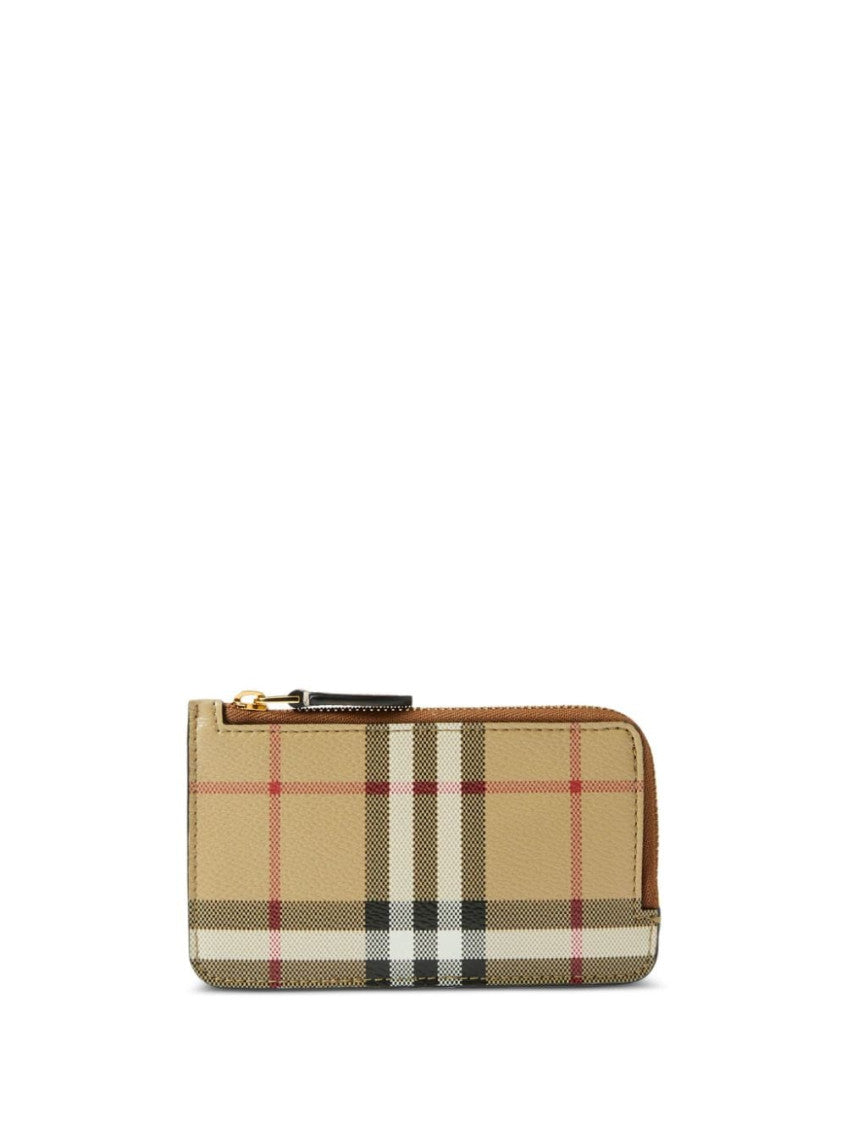 Beige Vintage-Check print zipped wallet 1