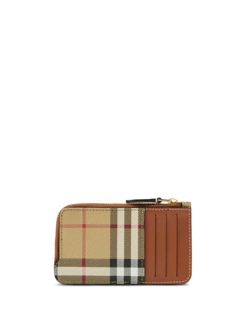 Beige Vintage-Check print zipped wallet 3