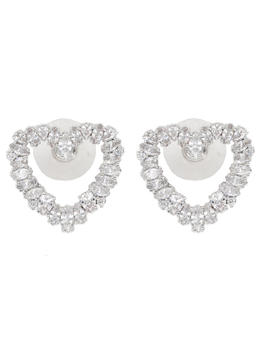 Silver Crystal Heart Stud Earrings 1
