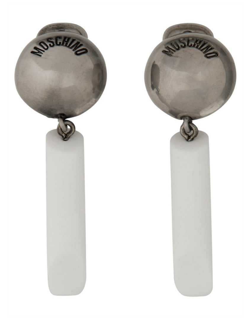 White Logo Drop Earrings 1