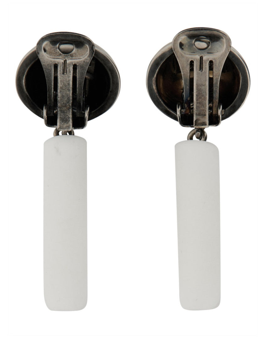 White Logo Drop Earrings 2