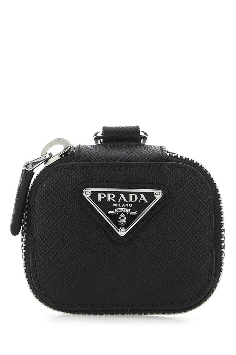 Black Logo Textured Air Pods Cover 1