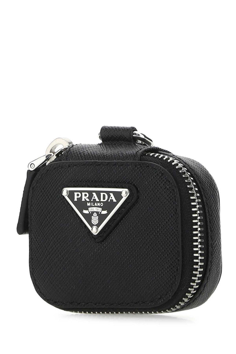 Black Logo Textured Air Pods Cover 2