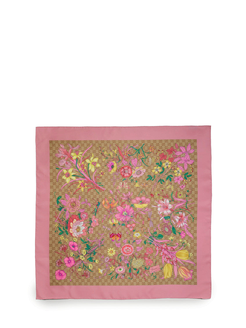 Pink GG Floral Scarf 1