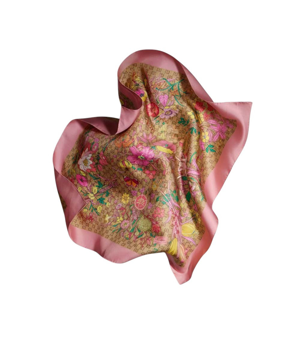 Pink GG Floral Scarf 2