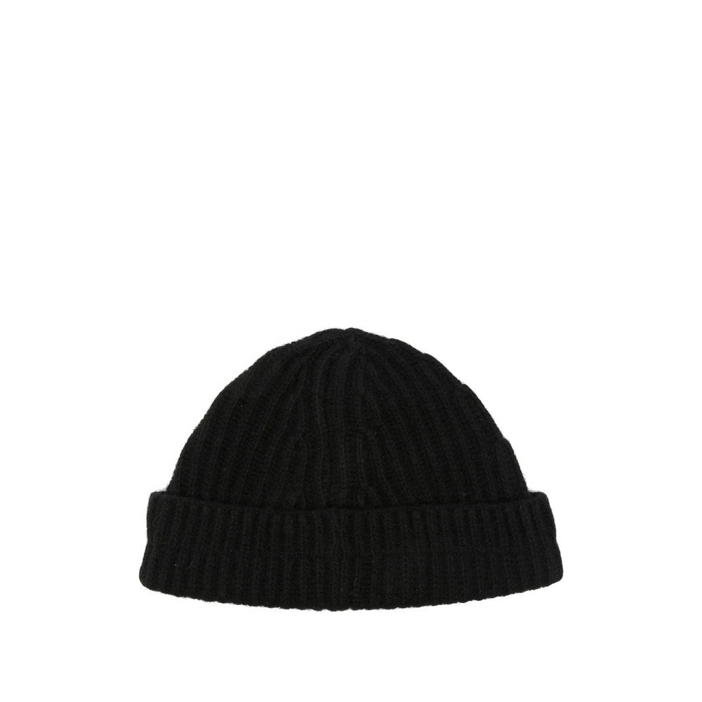 Black Ribbed Logo Beanie Cap 2