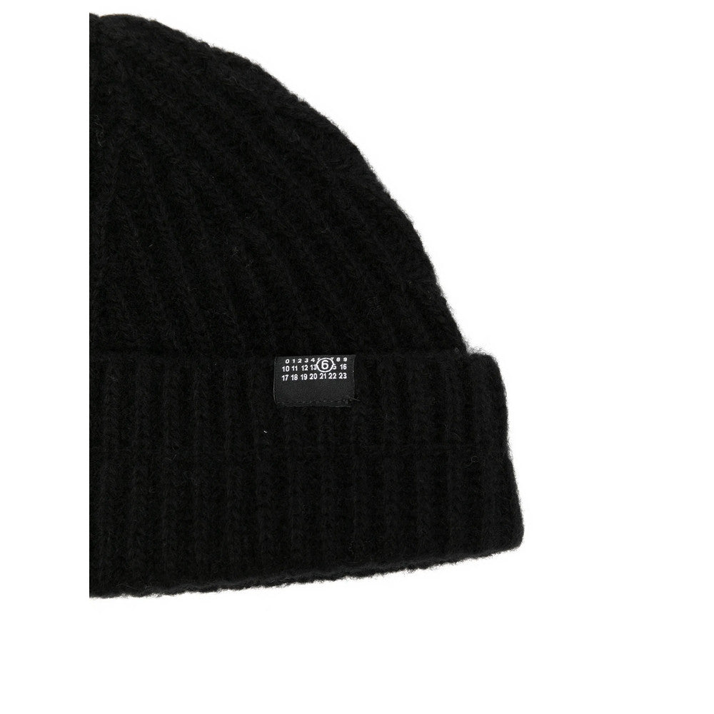 Black Ribbed Logo Beanie Cap 3