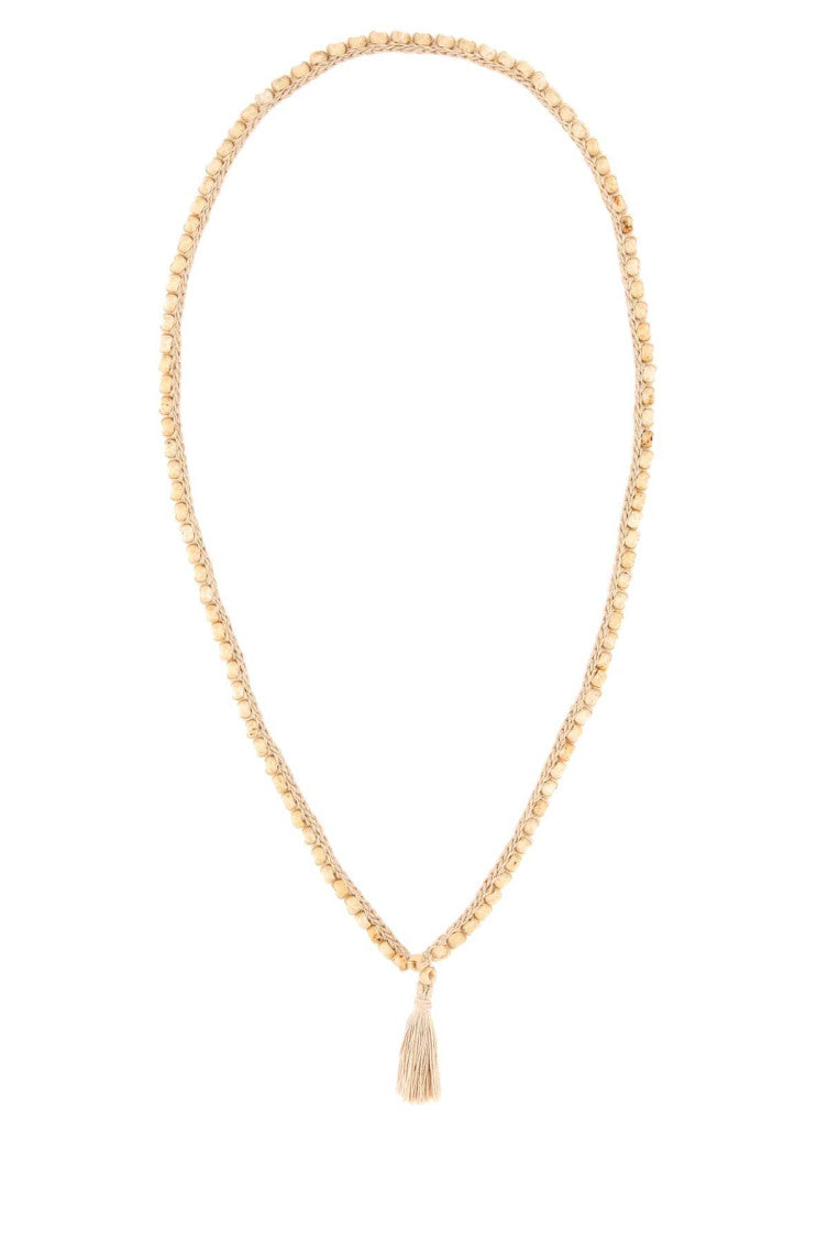 Beige Embellished Crochet Necklace 1