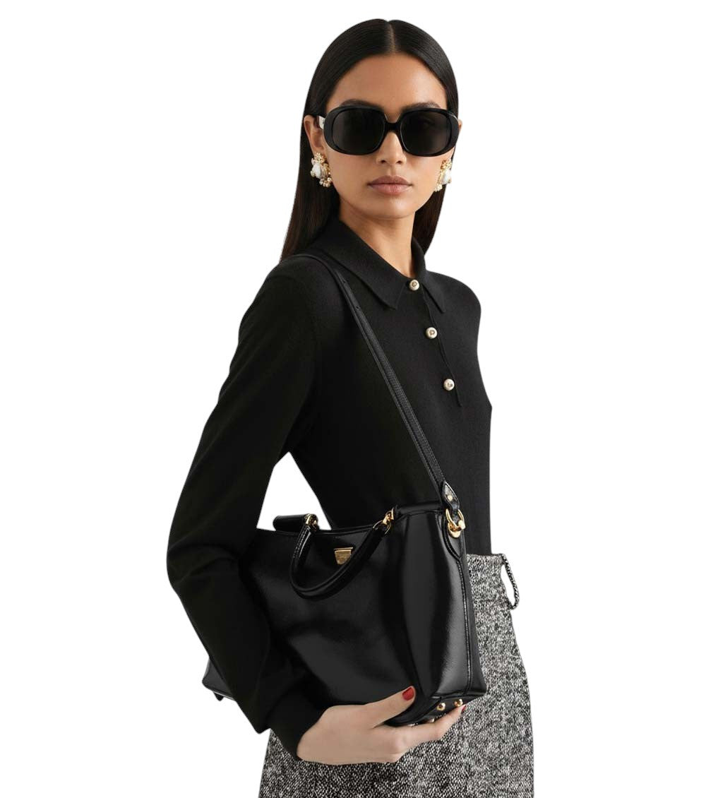 Black Vittoria Medium Satchel 4
