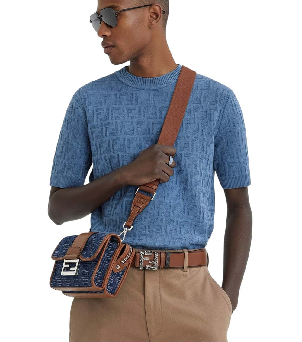 Denim Baguette Double Mini Crossbody Bag 5