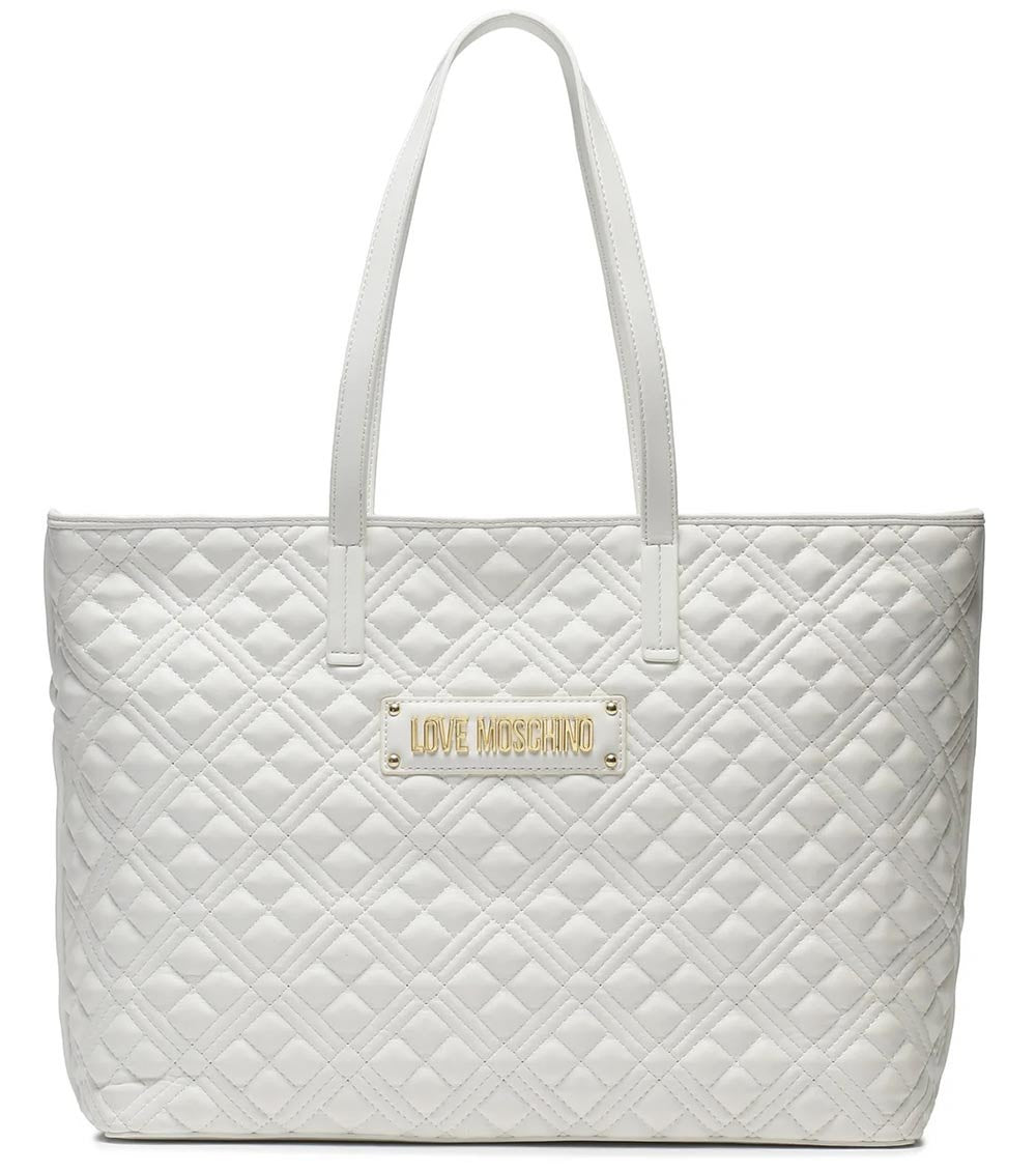 White Quilted Top Zip Large Tote 1