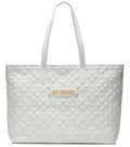 White Quilted Top Zip Large Tote 1