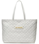 White Quilted Top Zip Large Tote 1