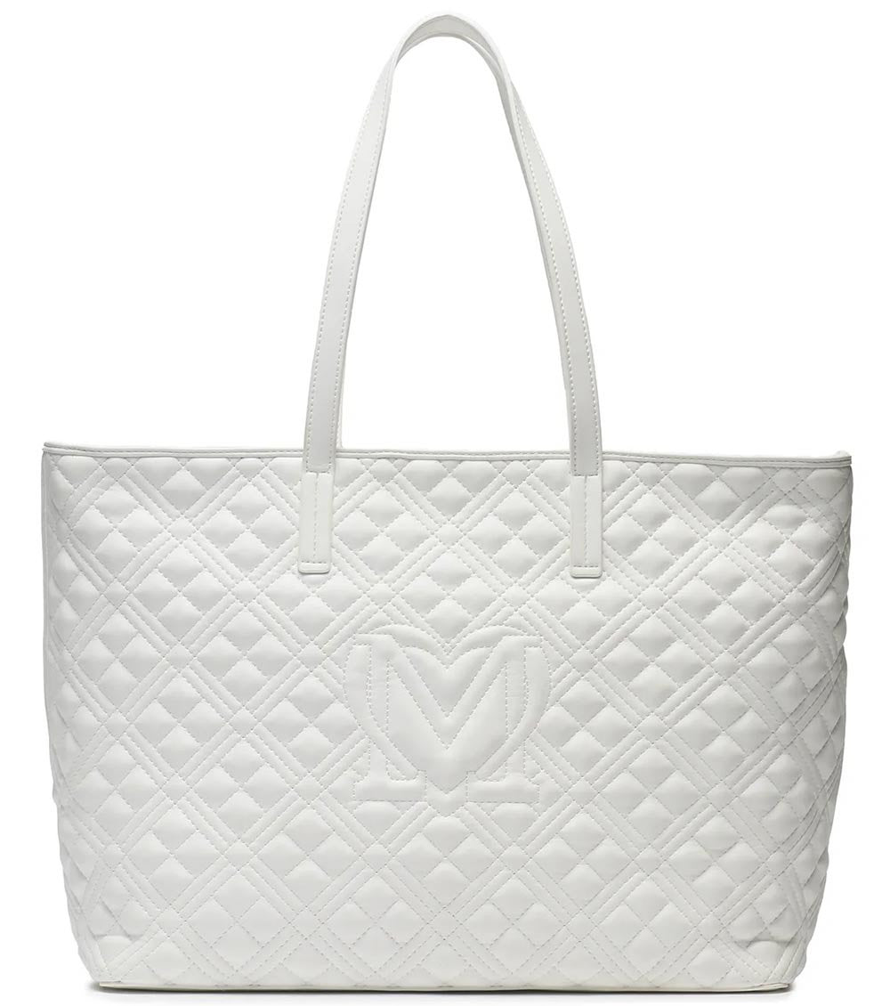White Quilted Top Zip Large Tote 3