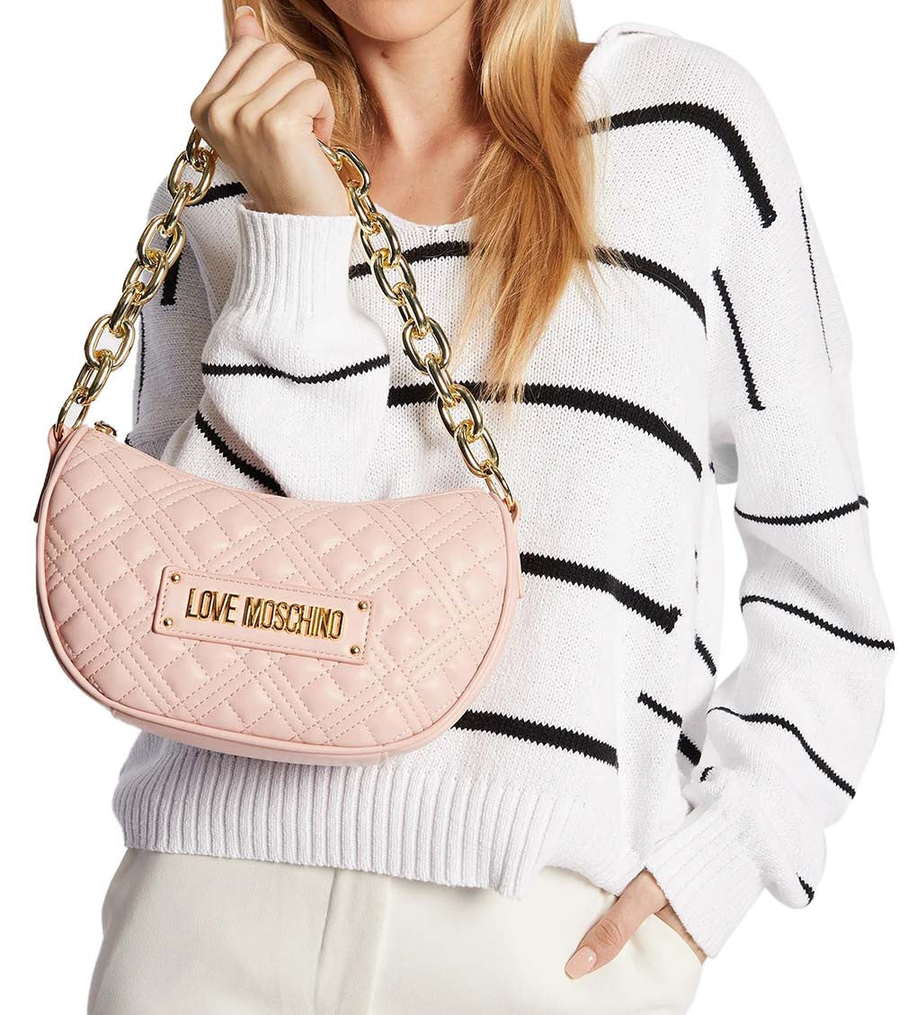 Pink Quilted Medium Shoulder Bag 4