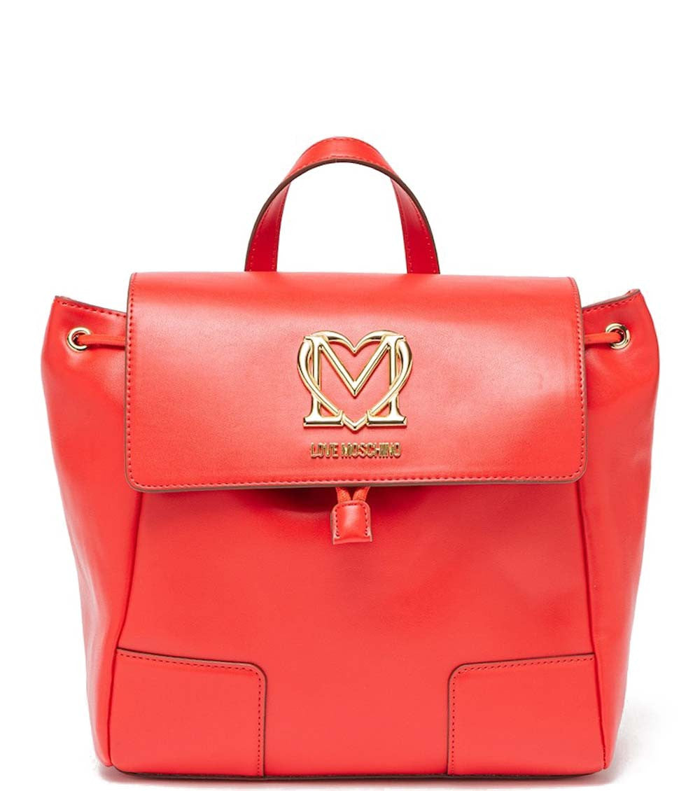 Red Golden Logo Small Backpack 1