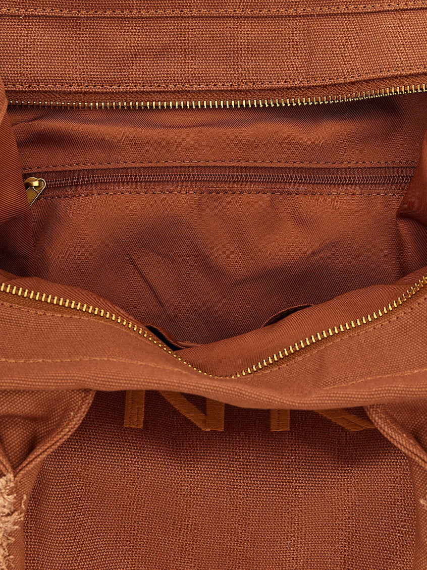 Brown Logo Top Zip Medium Tote 4