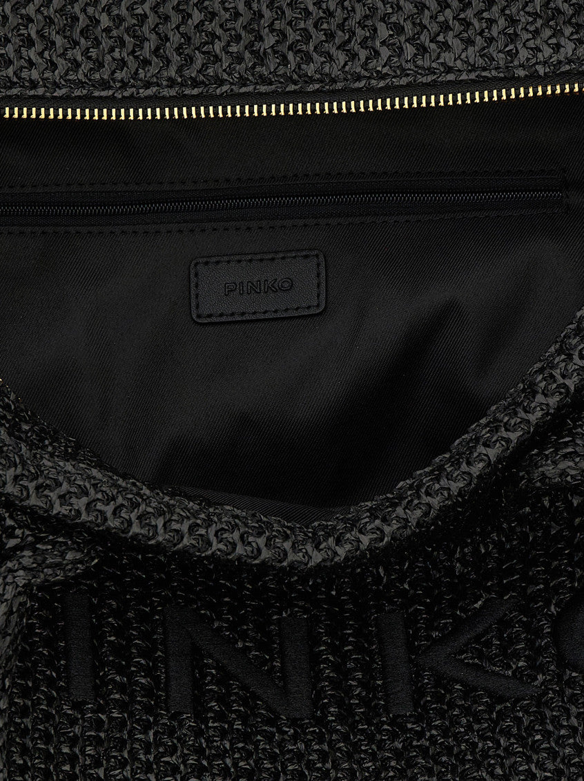 Black Logo Top Zip Medium Tote 4