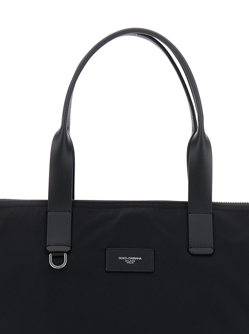 Black Logo Plaque Top Zip Tote 3