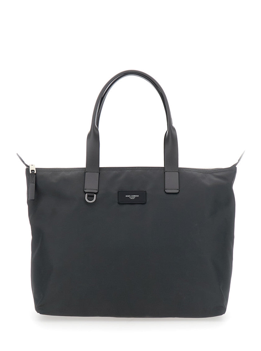 Dark Grey Logo Plaque Top Zip Tote 1