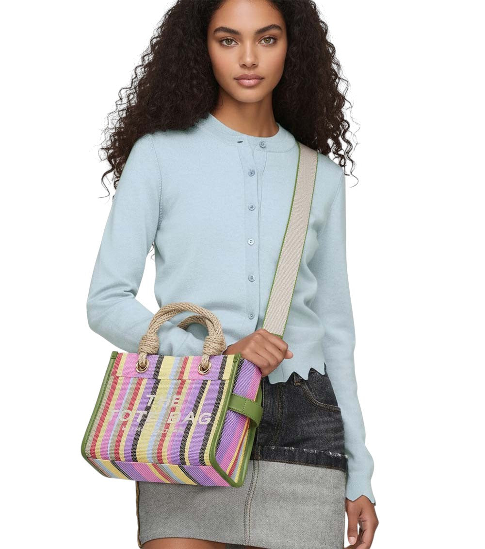 Multicolor The Stripe Top Zip Small Tote 6