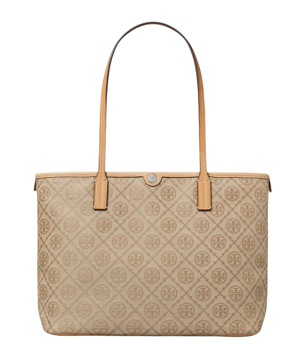 Beige T Monogram Top Zip Small Tote 1