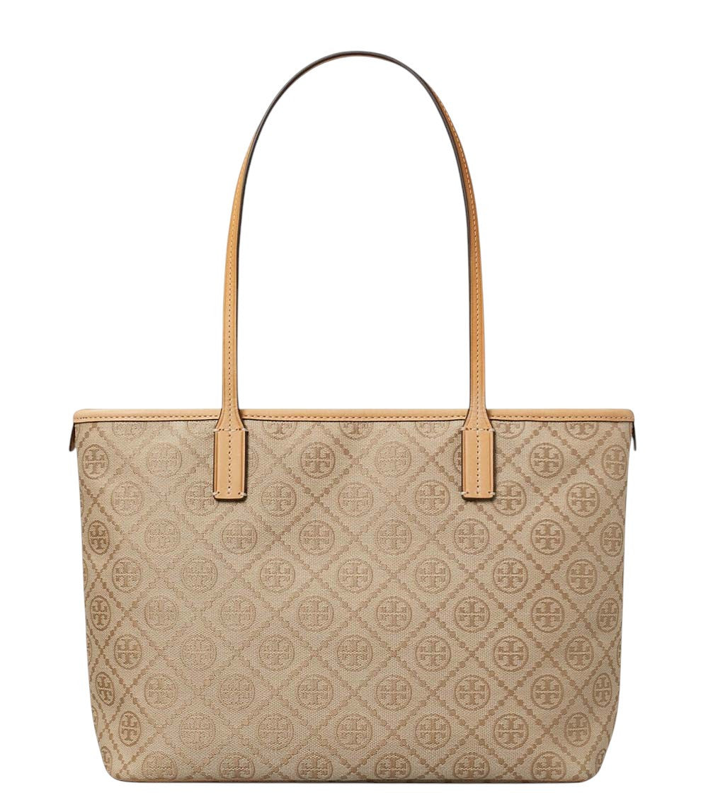 Beige T Monogram Top Zip Small Tote 2