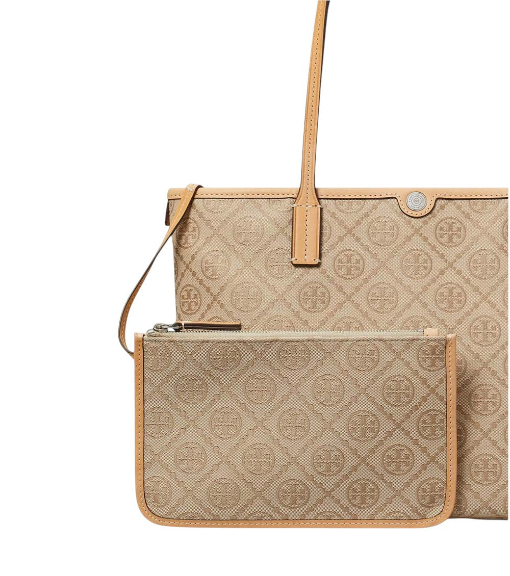 Beige T Monogram Top Zip Small Tote 4
