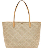 Beige T Monogram Top Zip Large Tote 1