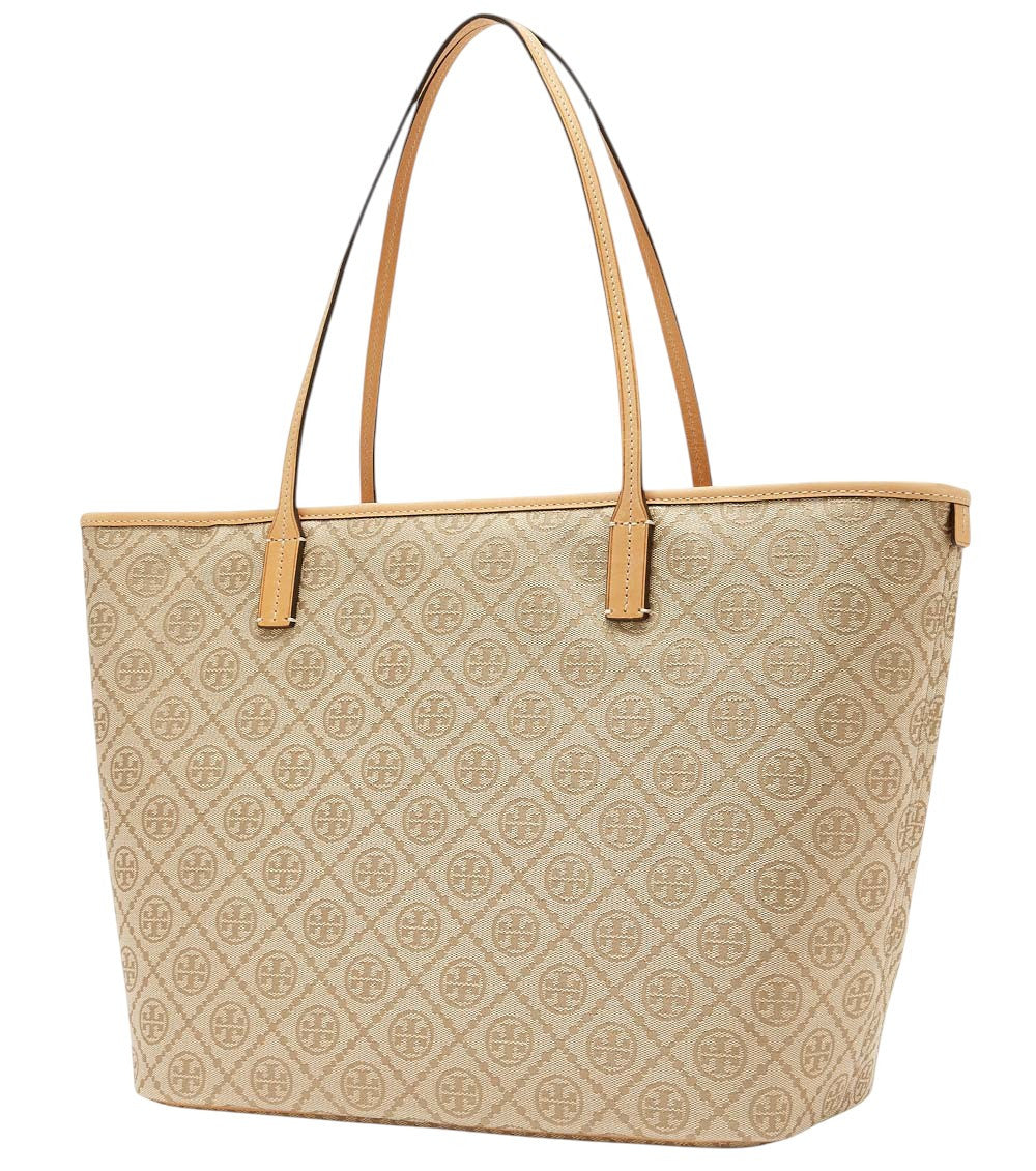 Beige T Monogram Top Zip Large Tote 2