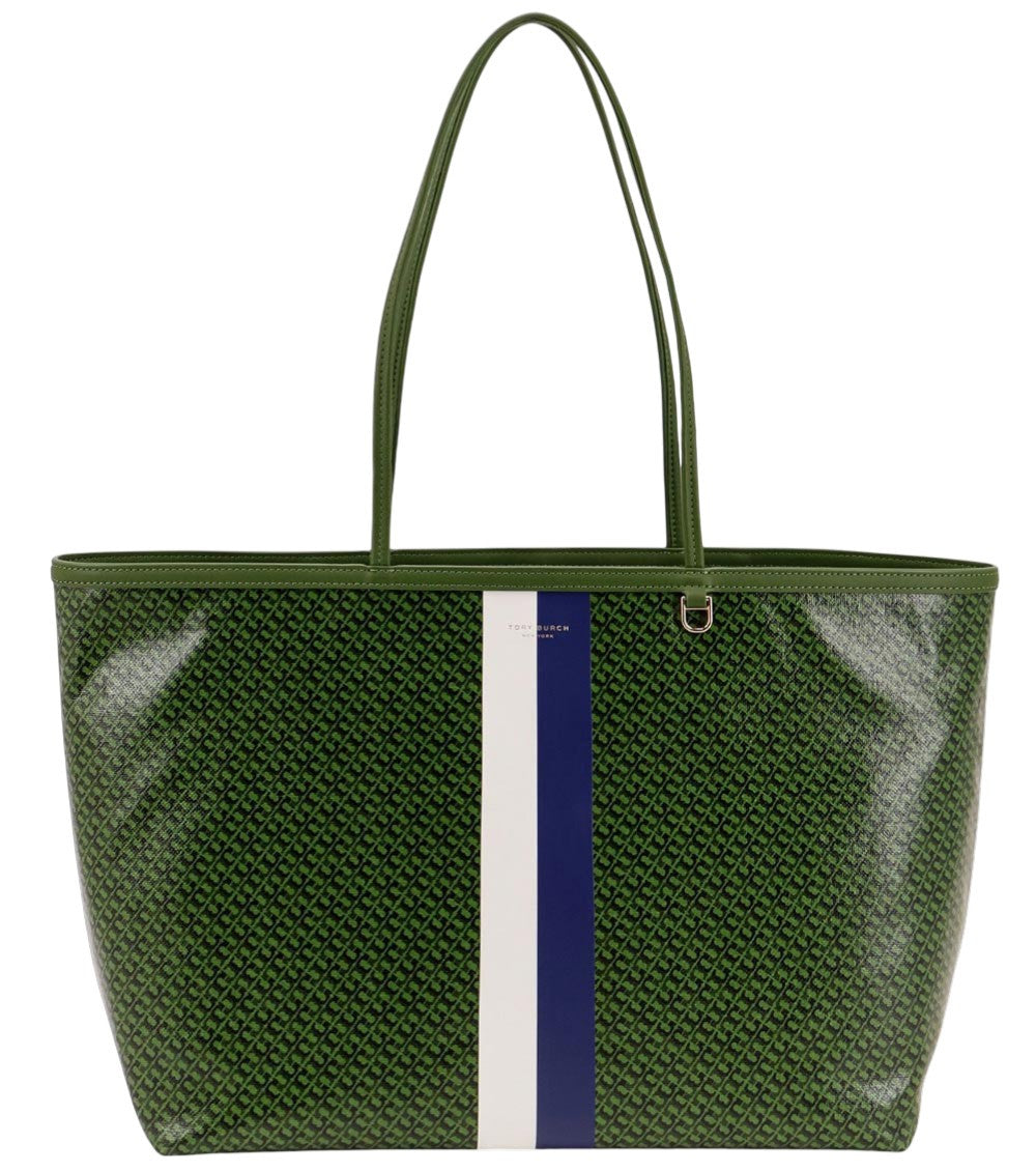 Green Racer Top Zip Large Tote 1