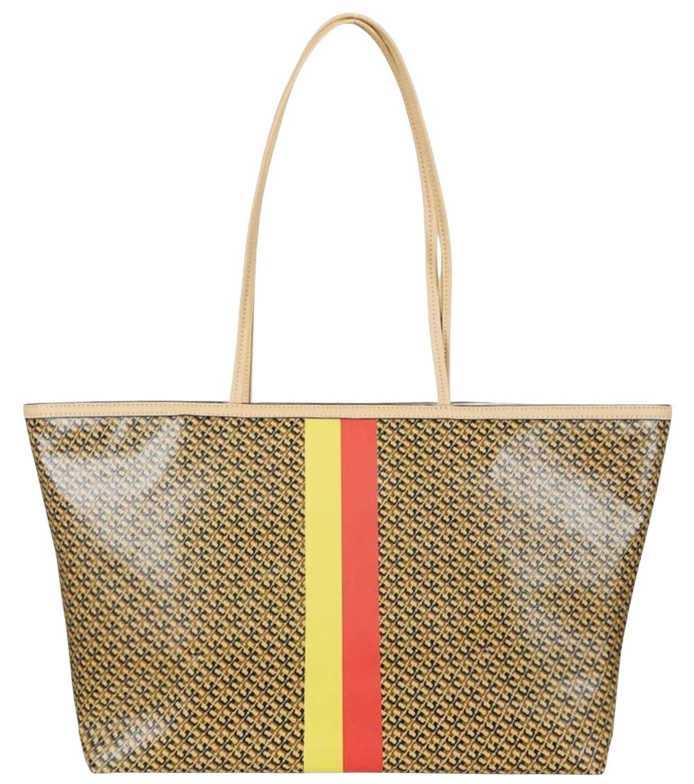 Tan Racer Top Zip Large Tote 2