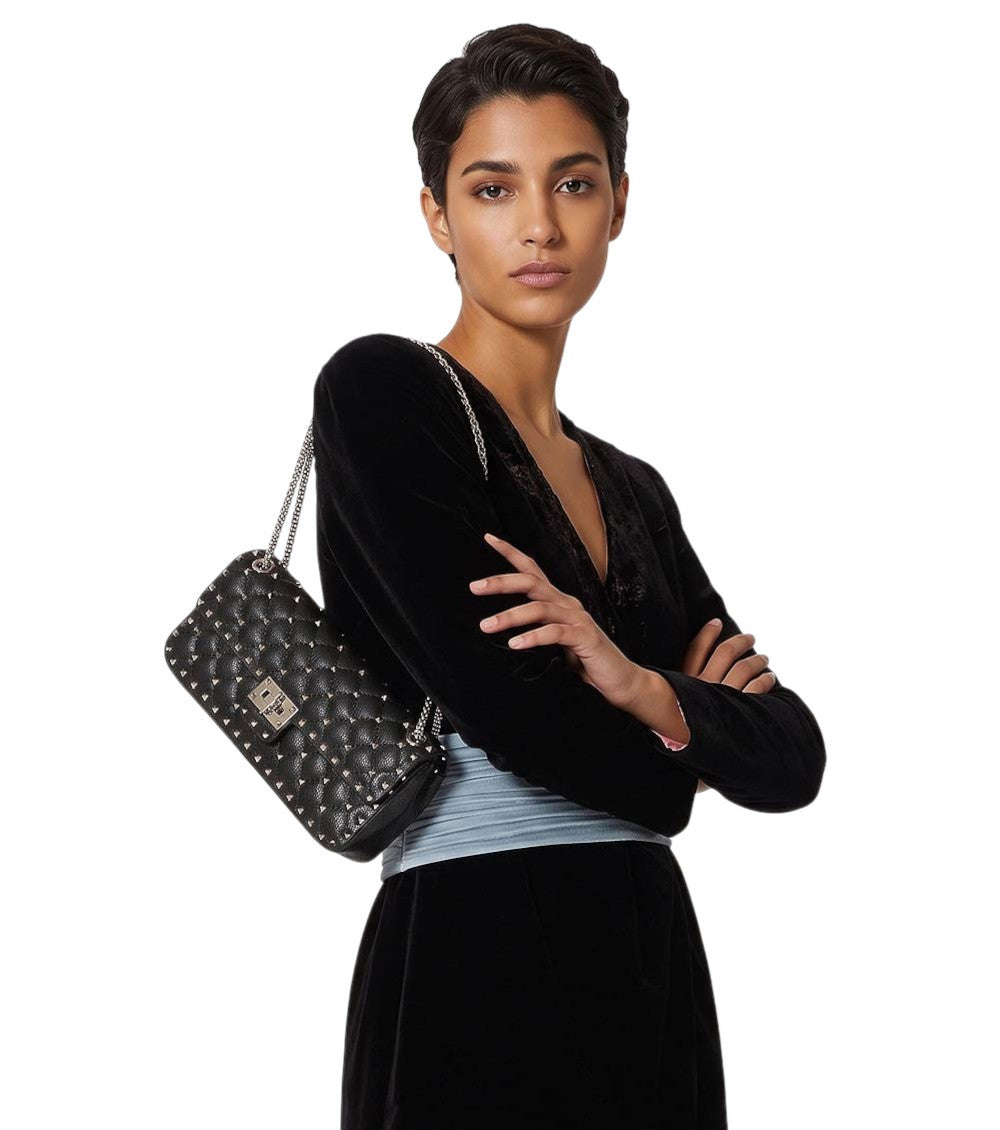 Black Rockstud Medium Shoulder Bag 6