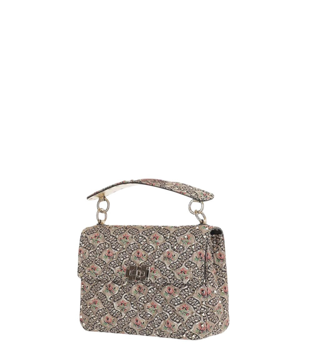Beige Rockstud Spike Medium Shoulder Bag 2