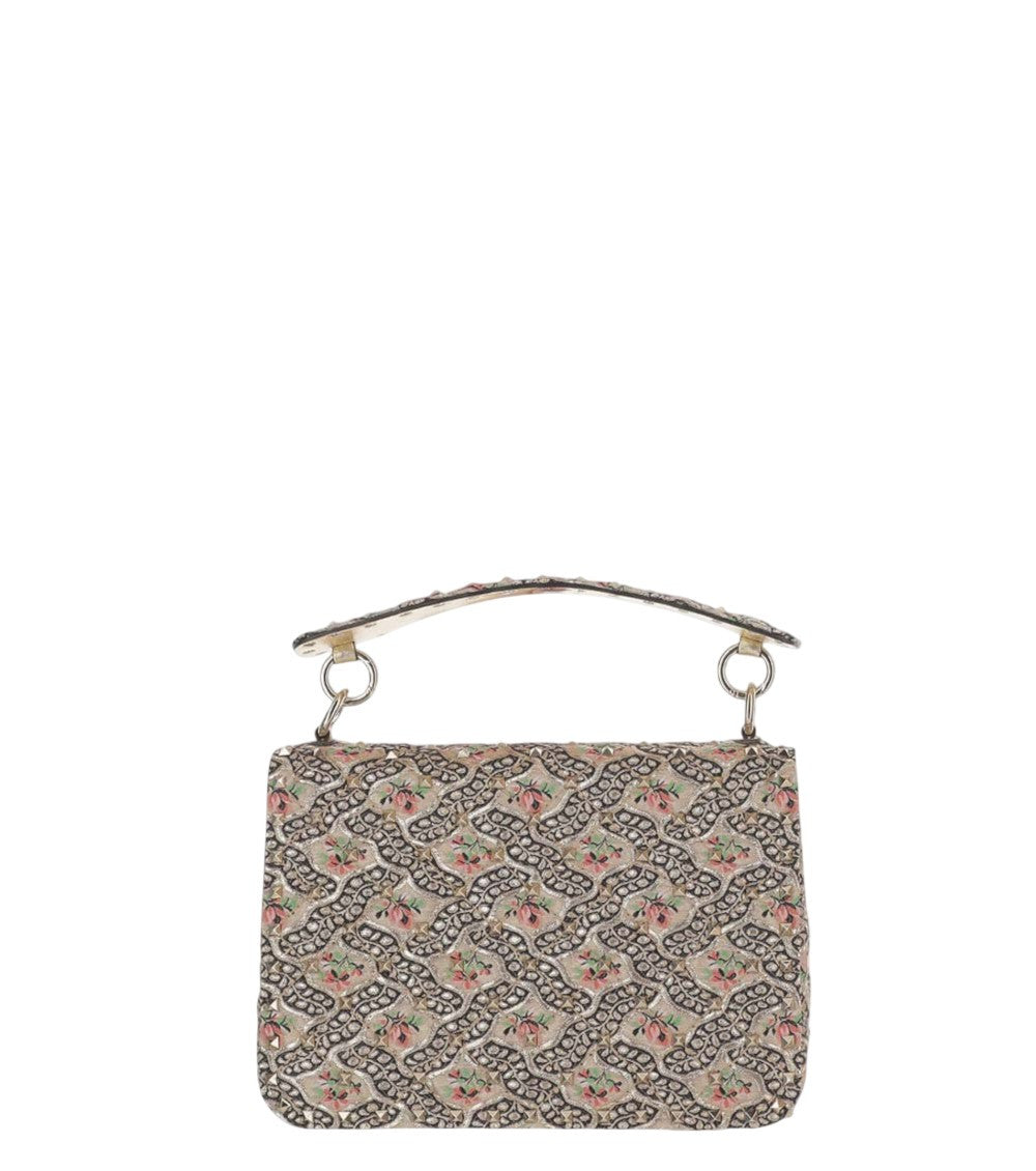 Beige Rockstud Spike Medium Shoulder Bag 3