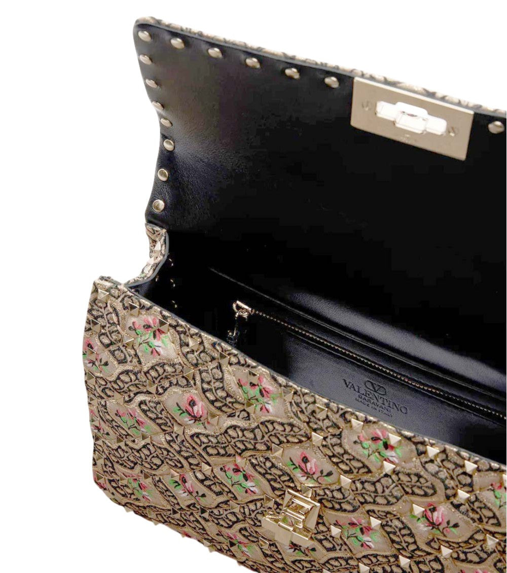 Beige Rockstud Spike Medium Shoulder Bag 4