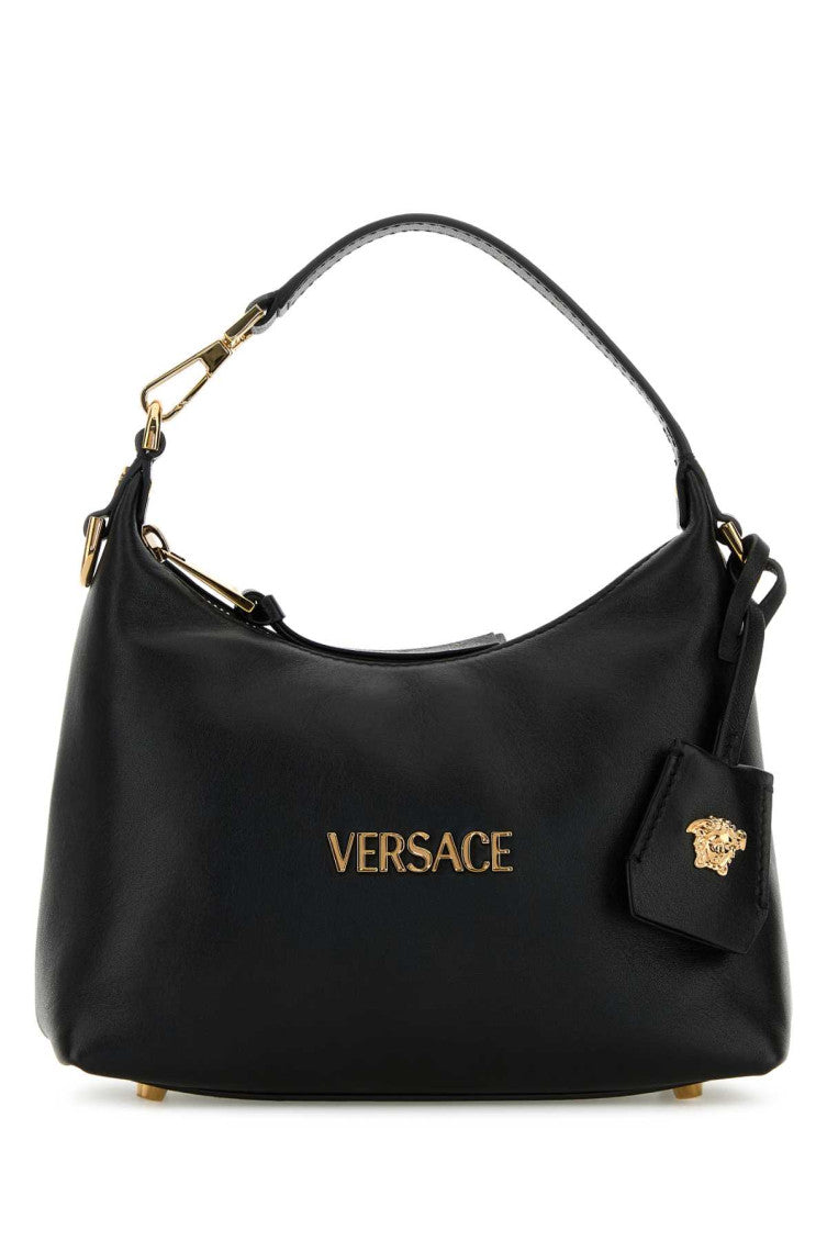 Black leather Hobo Versace Tag handbag  1