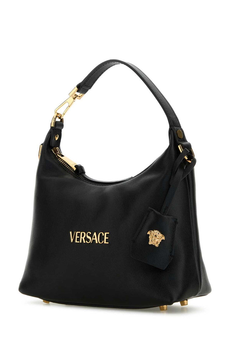 Black leather Hobo Versace Tag handbag  2