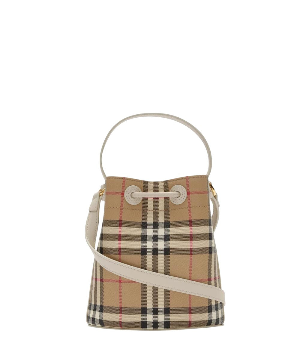 Beige Check Mini Bucket Bag 3
