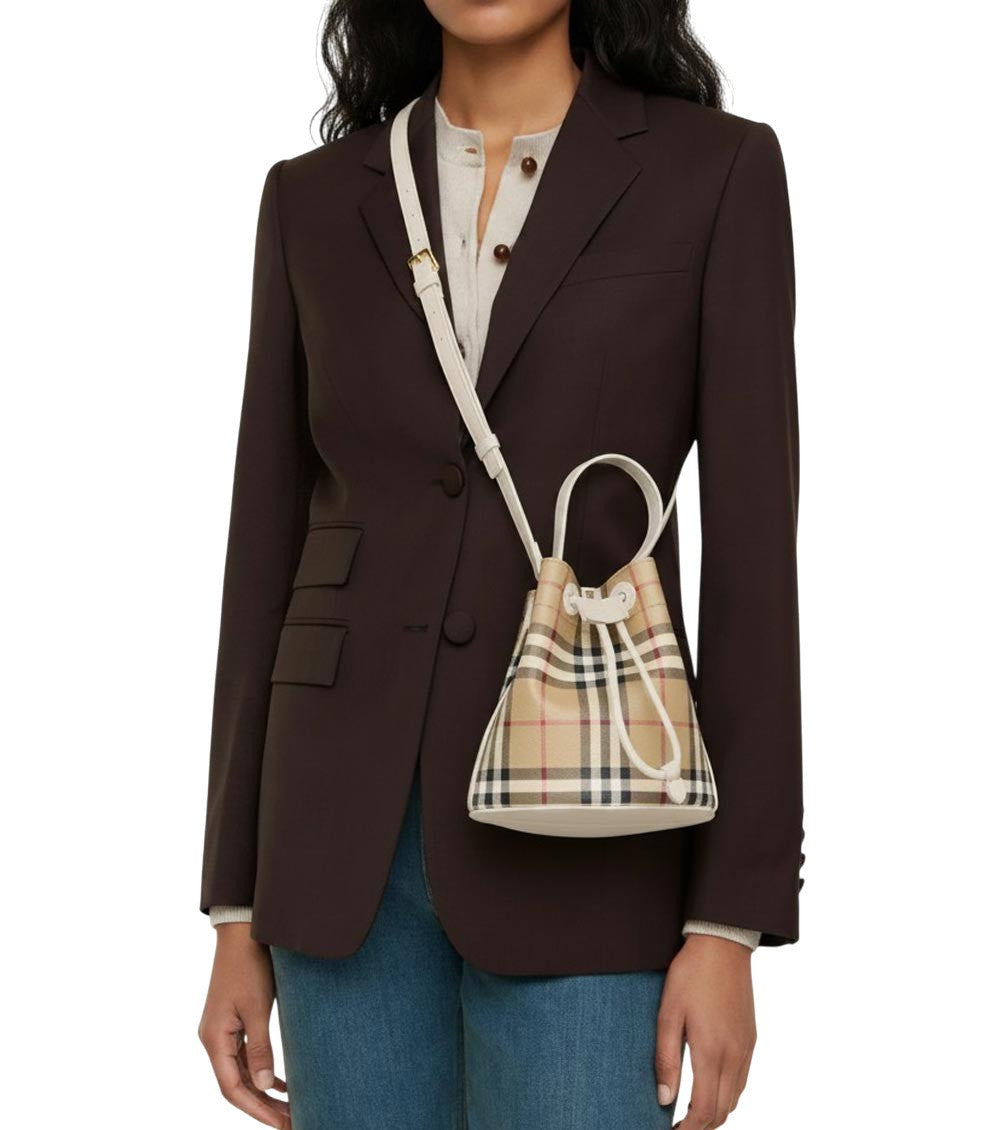 Beige Check Mini Bucket Bag 4