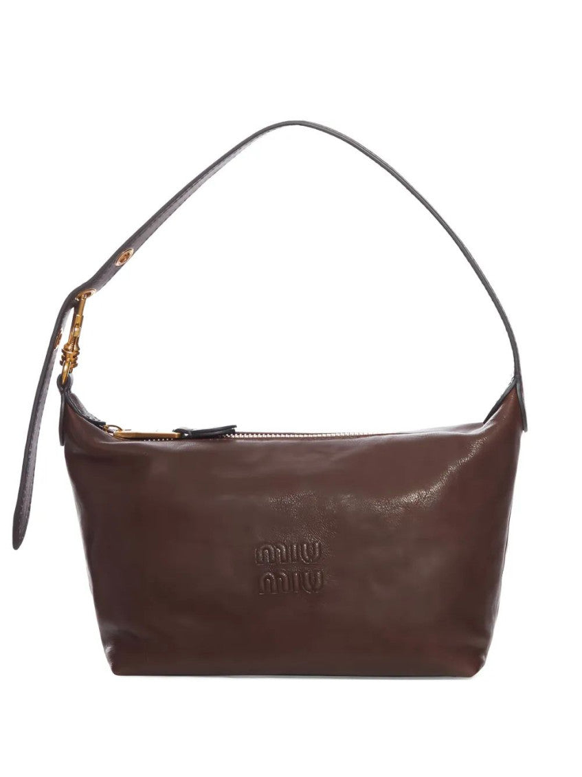 Brown logo-embossed shoulder bag 1