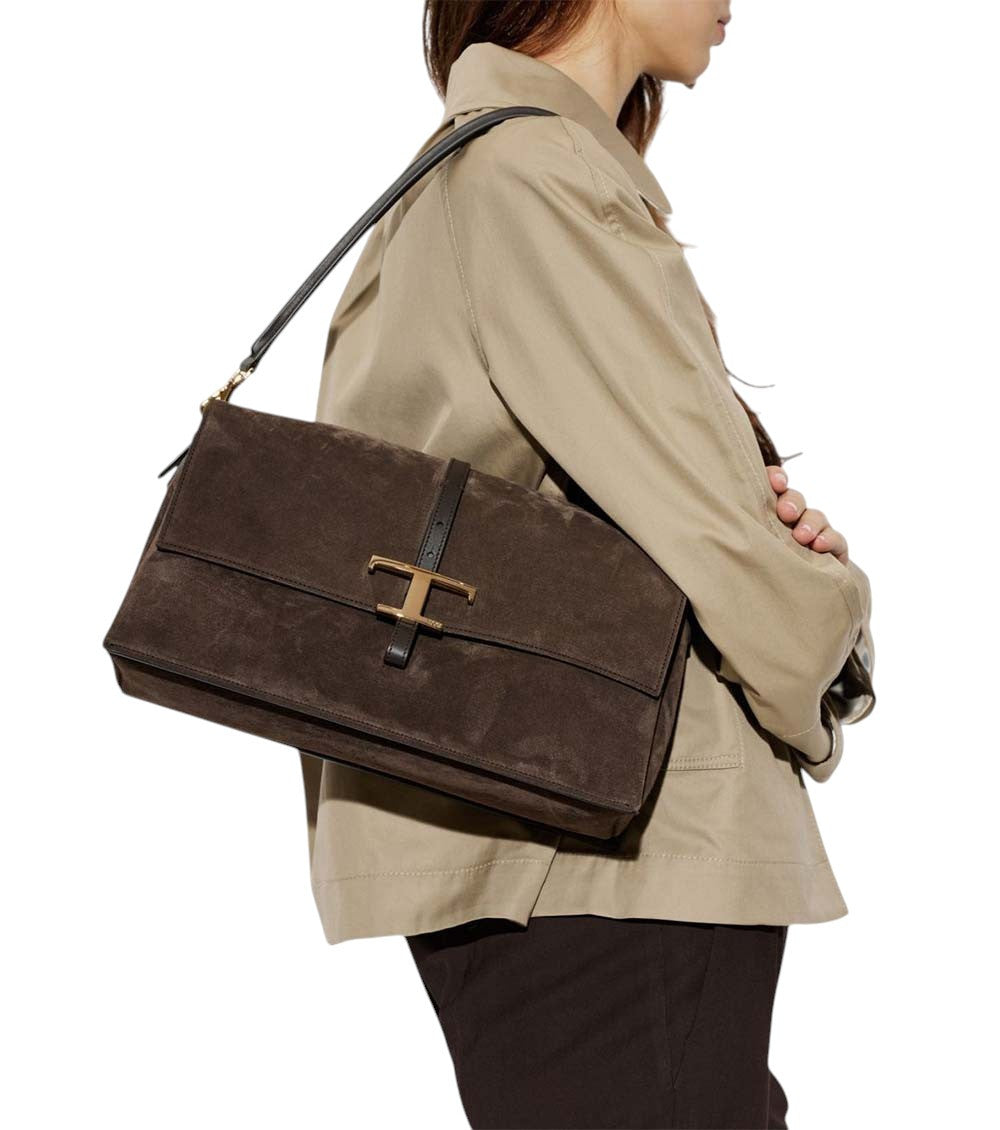 Brown T Timeless Large Shoulder Bag 5