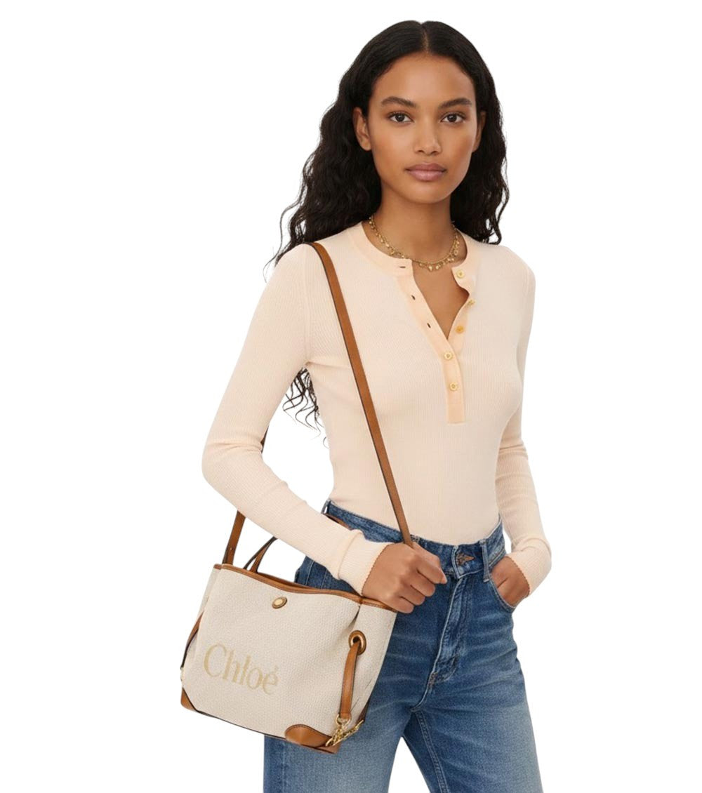 Beige/Brown Clover Small Tote 5