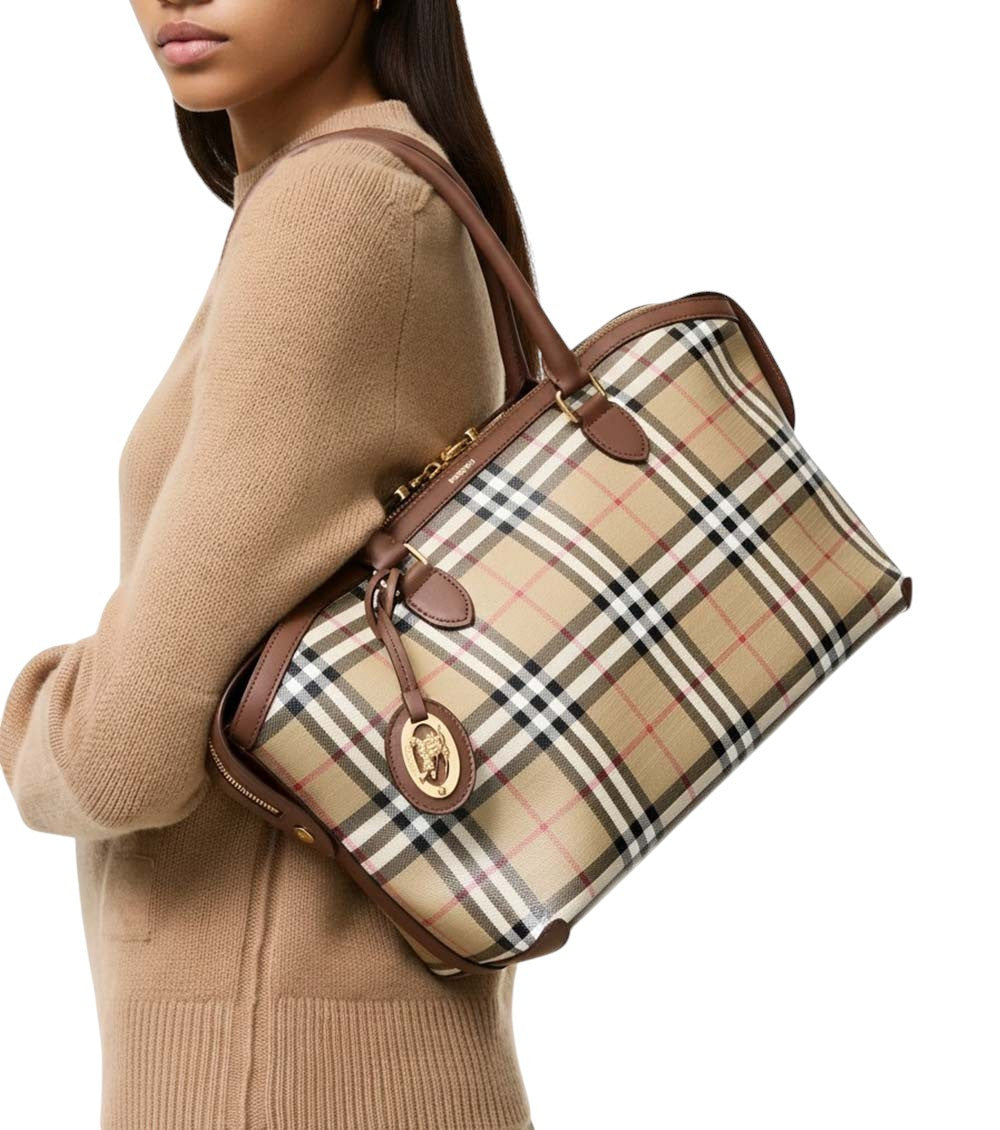 Beige Check Medium Tote 5