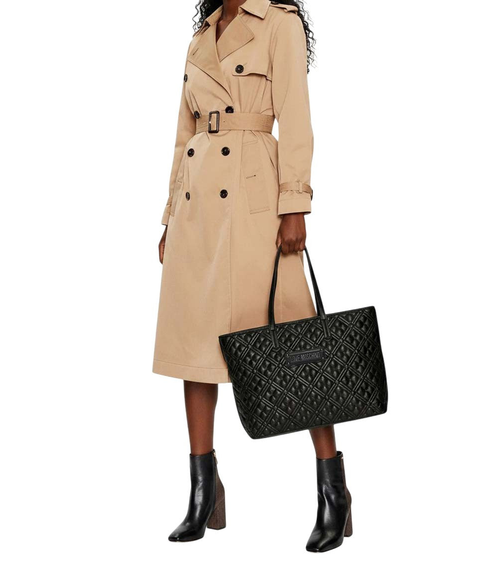 Black Log Top Zip Large Tote 4