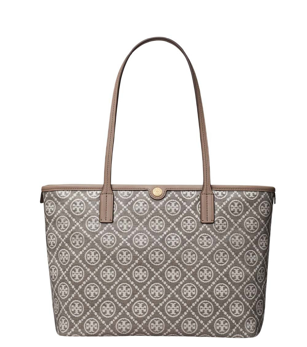 Grey T Monogram Top Zip Small Tote 1