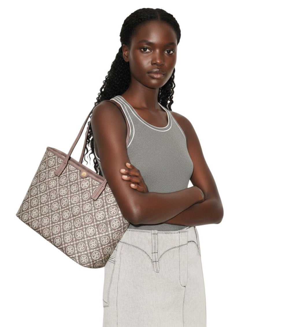Grey T Monogram Top Zip Small Tote 5