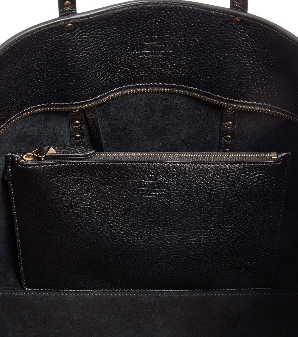 Black Rockstud Top Zip Large Tote 4