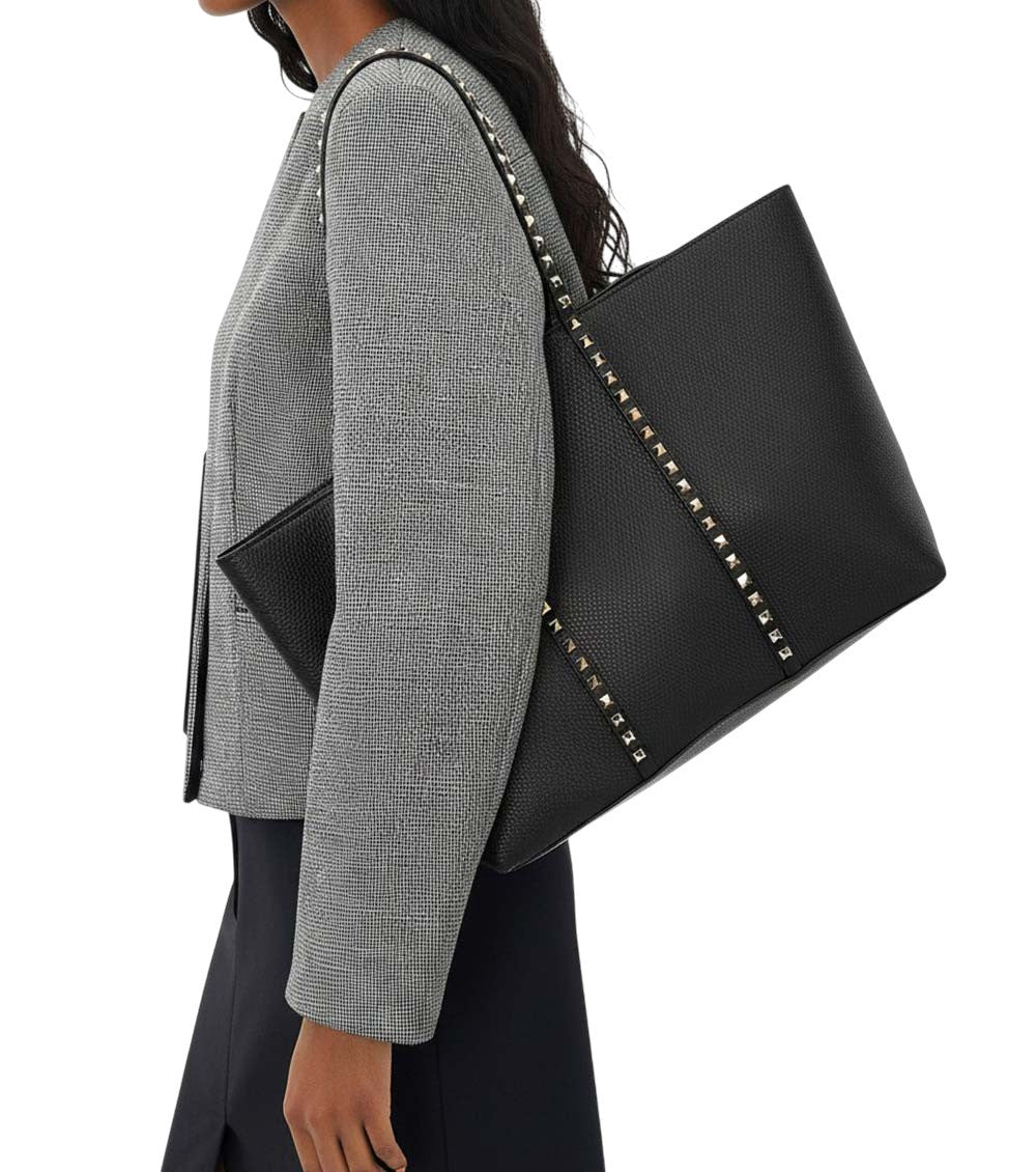 Black Rockstud Top Zip Large Tote 5